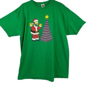 VTG 2000s Homer Simpson Duff Beer Christmas Tree Men's Green T-Shirt Size 2XL